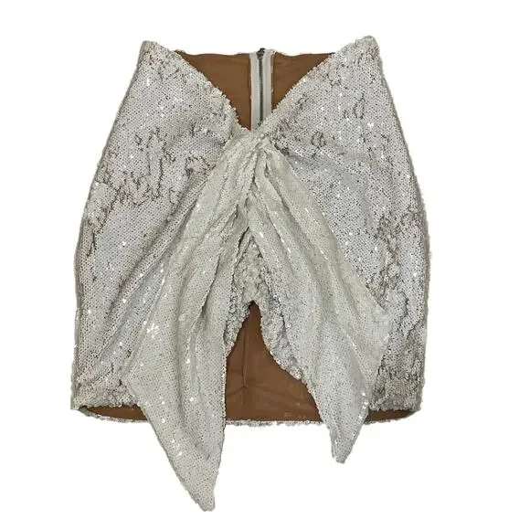 The Dolls House White Sequin Bow Mini Skirt | High Waist, Lined, Party - Picture 4 of 7